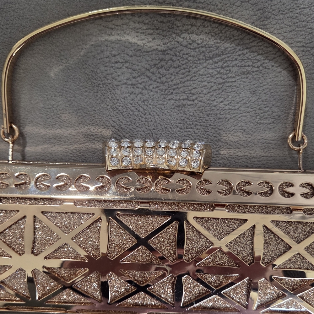 Gold Rhinestone Evening GLAM Clutch Bag Formal Party Wedding - Picture 2 of 14